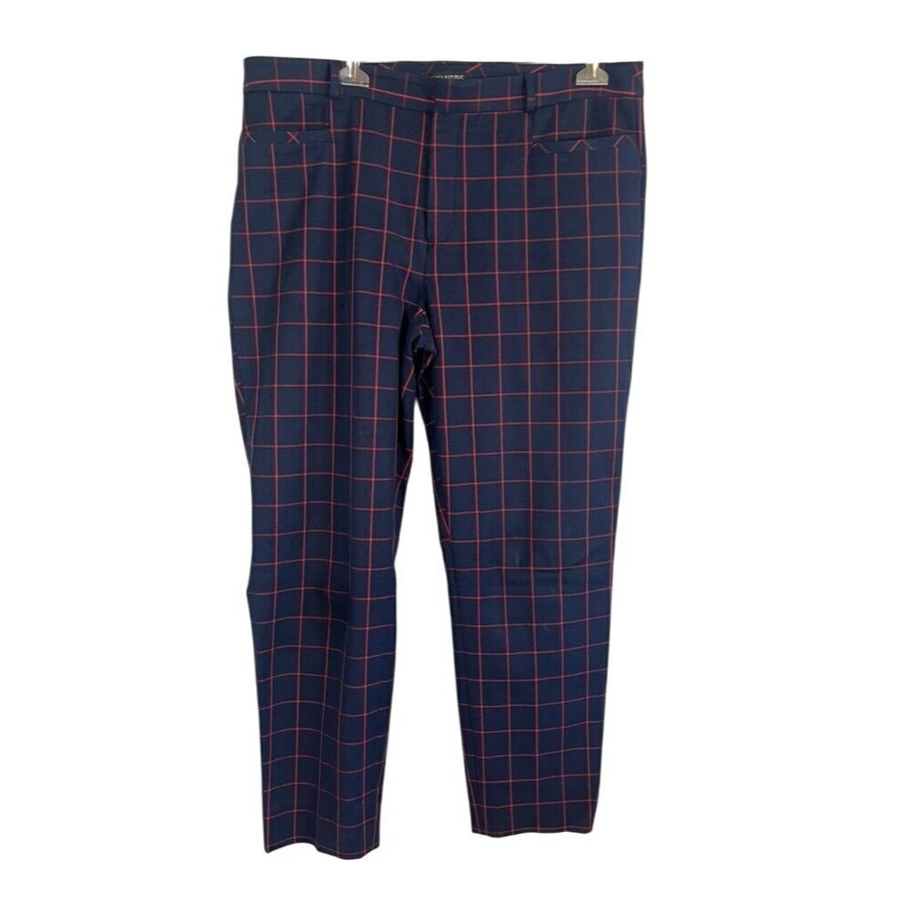 Banana Republic Straight Leg 14 Blue Plaid Preppy Office Classic Neutral